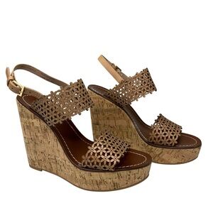 Tory Burch Tan Cut-Out Wedge Sandals